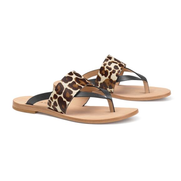 Trask Shoes - Trask Shay Leather Thong Sandal Slip On Leopard Print Calfhair 6